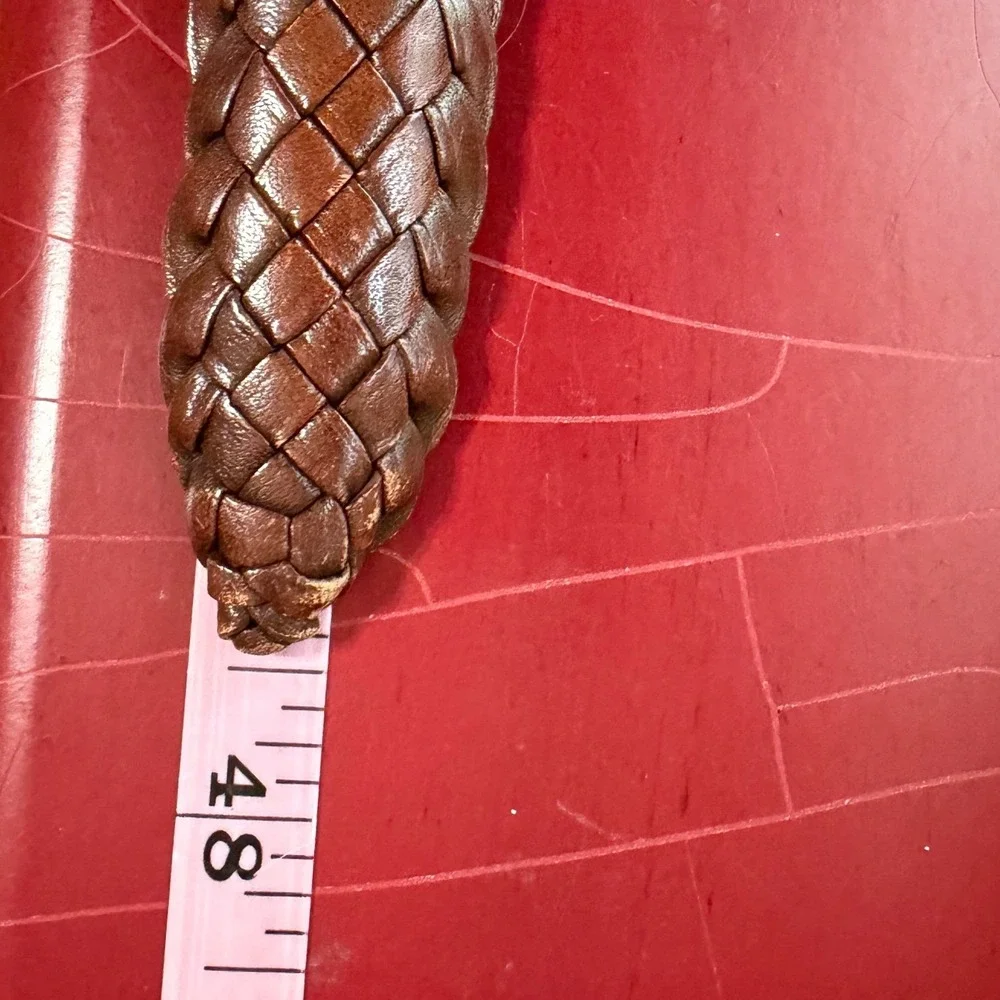 VTG Brighton Braided Woven Leather Belt Men 40 Brown Brass Buckle Casual Classic